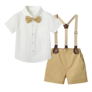 Children's Short-sleeved Cardigan Suspender Shorts Two-piece Set