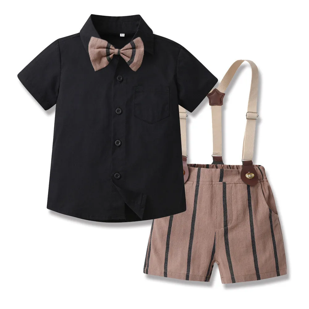 Children's Short-sleeved Cardigan Suspender Shorts Two-piece Set
