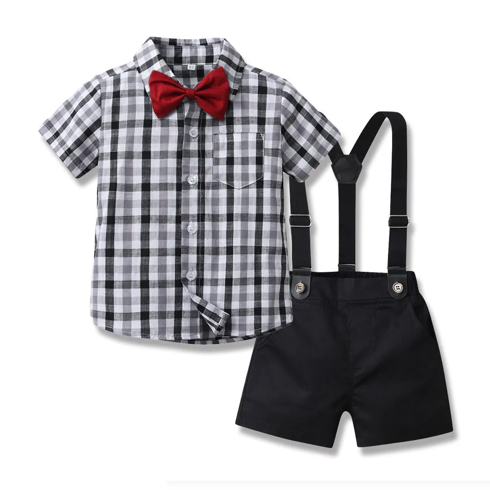 Children's Short-sleeved Cardigan Suspender Shorts Two-piece Set
