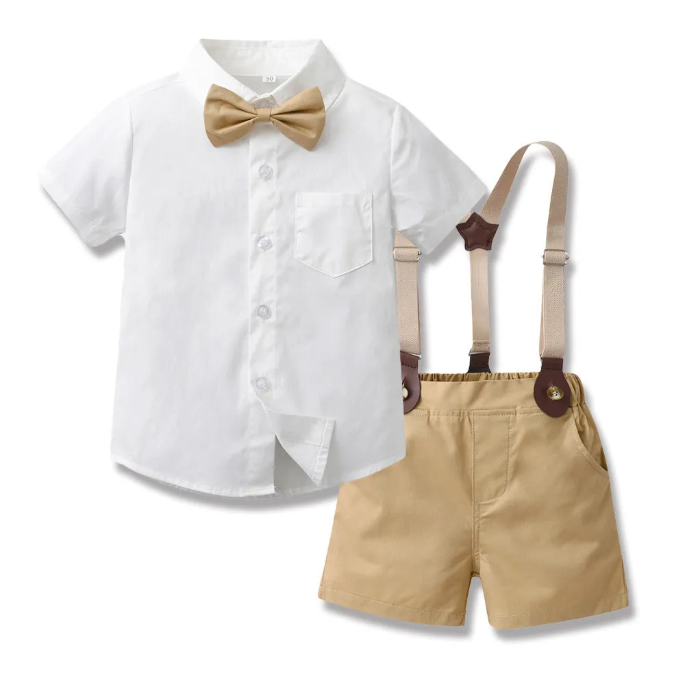 Children's Short-sleeved Cardigan Suspender Shorts Two-piece Set
