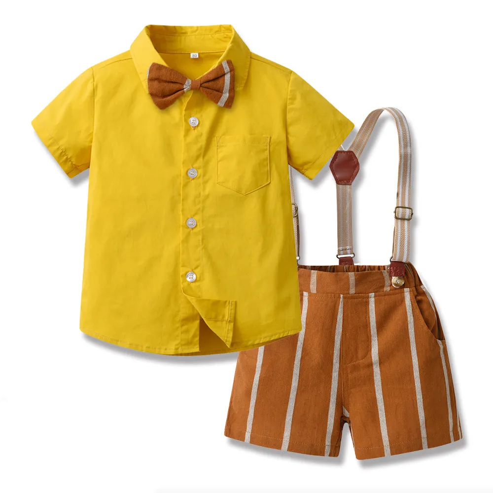 Children's Short-sleeved Cardigan Suspender Shorts Two-piece Set