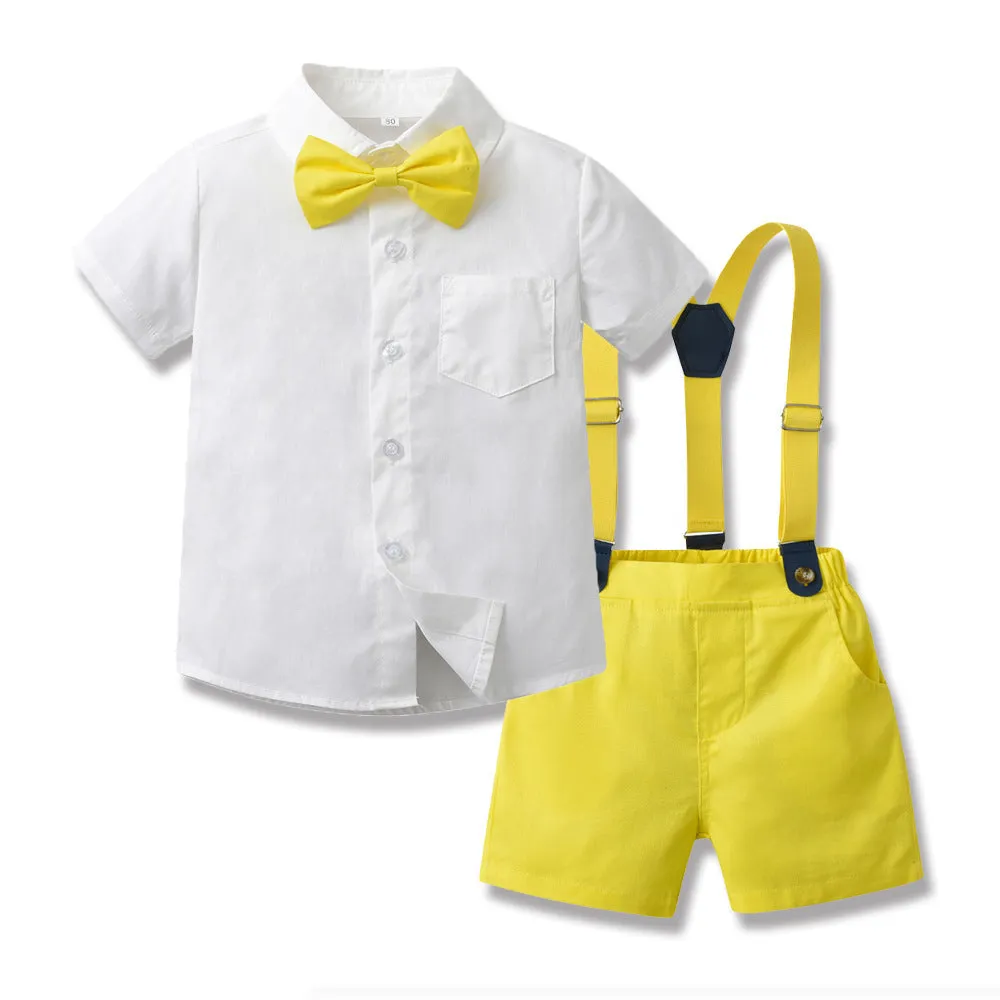 Children's Short-sleeved Cardigan Suspender Shorts Two-piece Set