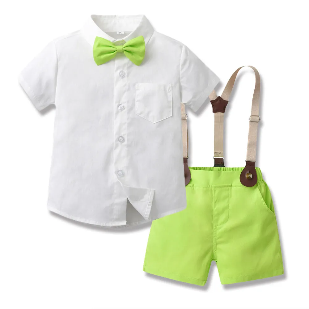 Children's Short-sleeved Cardigan Suspender Shorts Two-piece Set