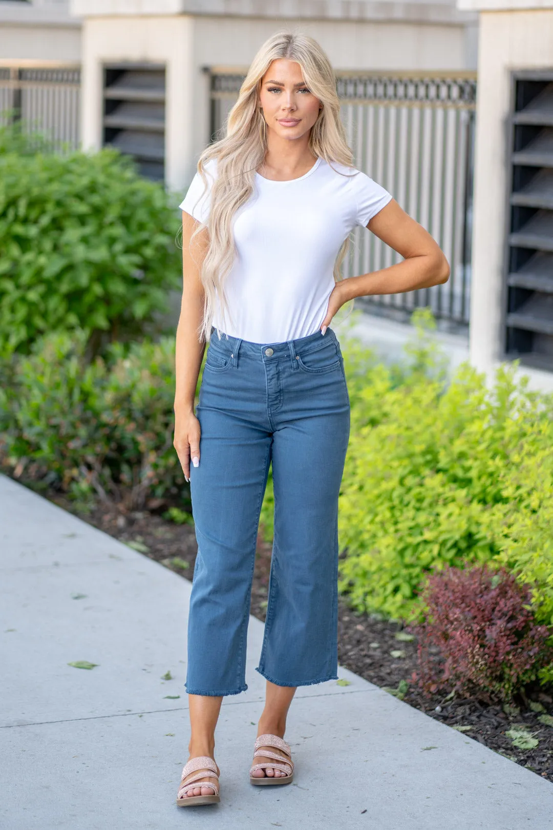 Chloe High Rise Tummy Control Top Cropped Straight Blue Slate Plus & Regular Sizes