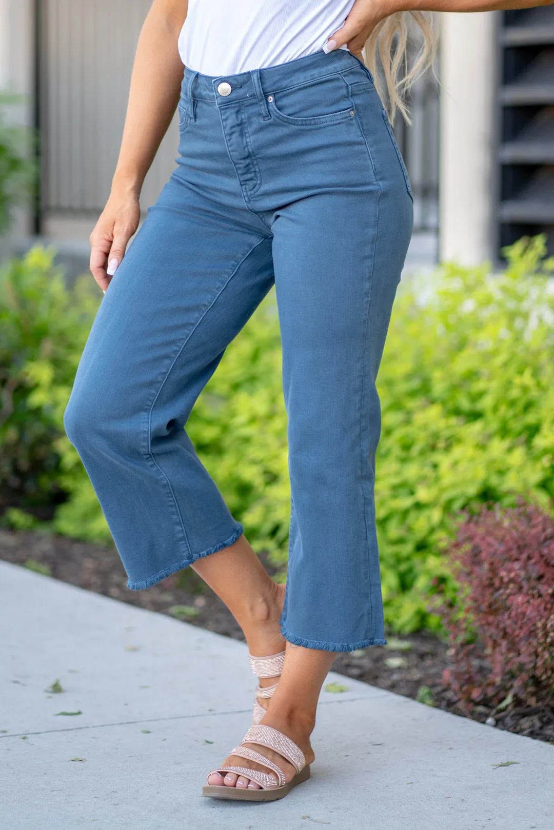 Chloe High Rise Tummy Control Top Cropped Straight Blue Slate Plus & Regular Sizes