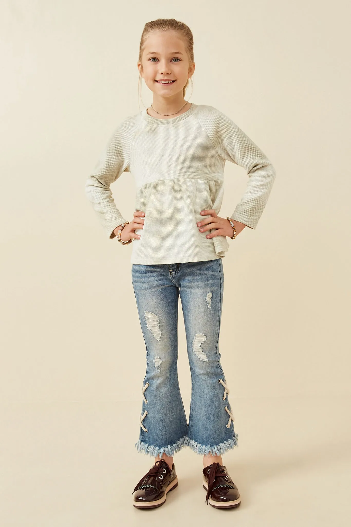 Cloud Printed Waffle Knit Raglan Peplum Top