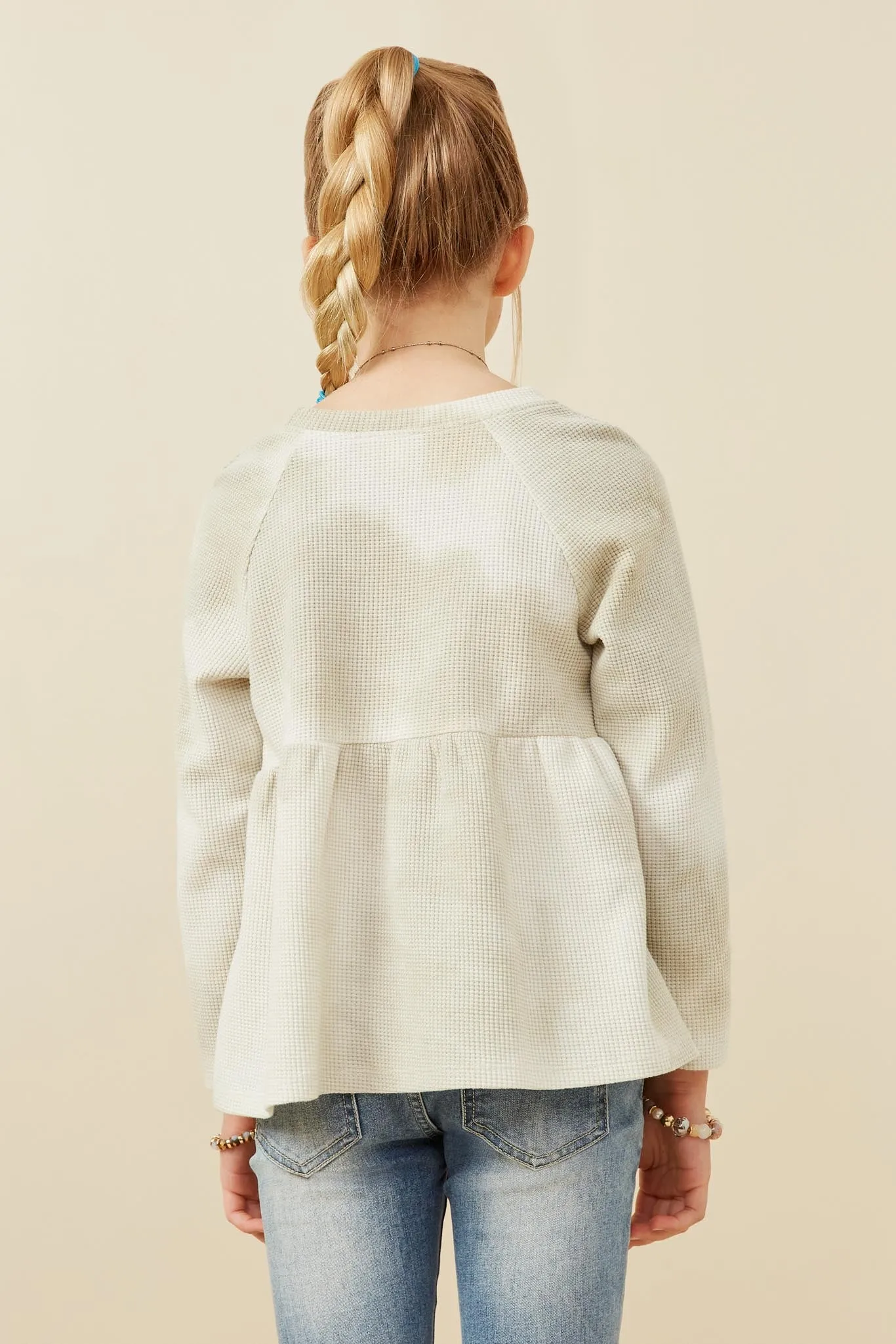 Cloud Printed Waffle Knit Raglan Peplum Top