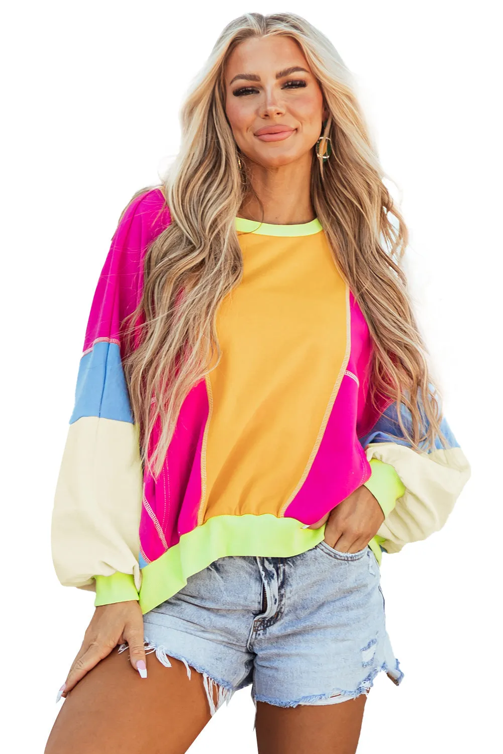 Colorblock Exposed Stitching Oversize Top
