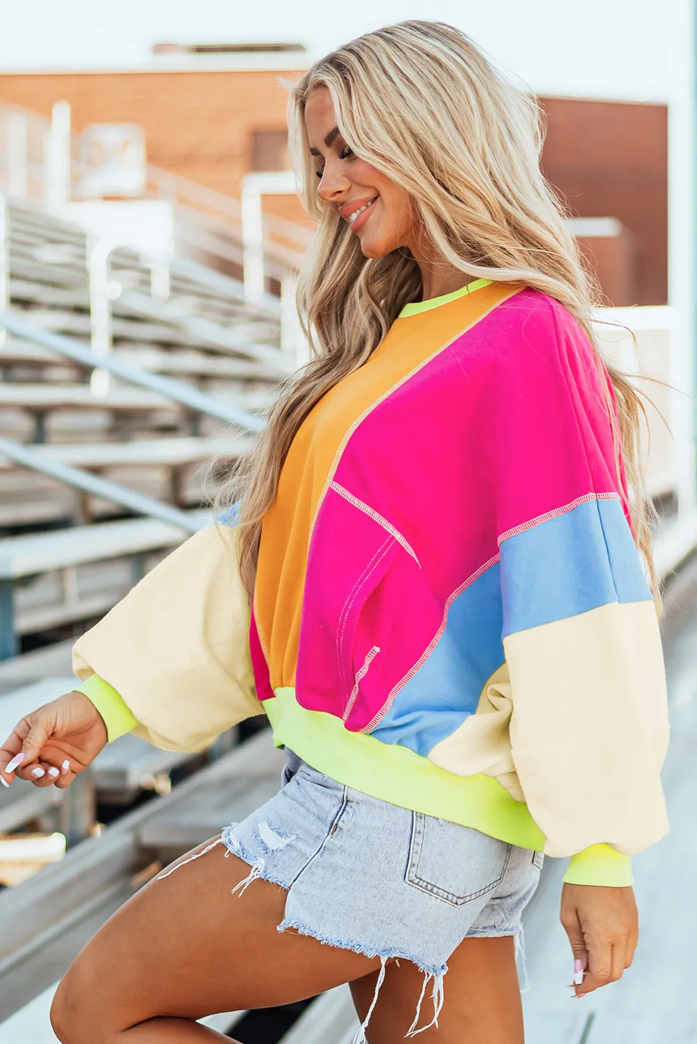 Colorblock Exposed Stitching Oversize Top