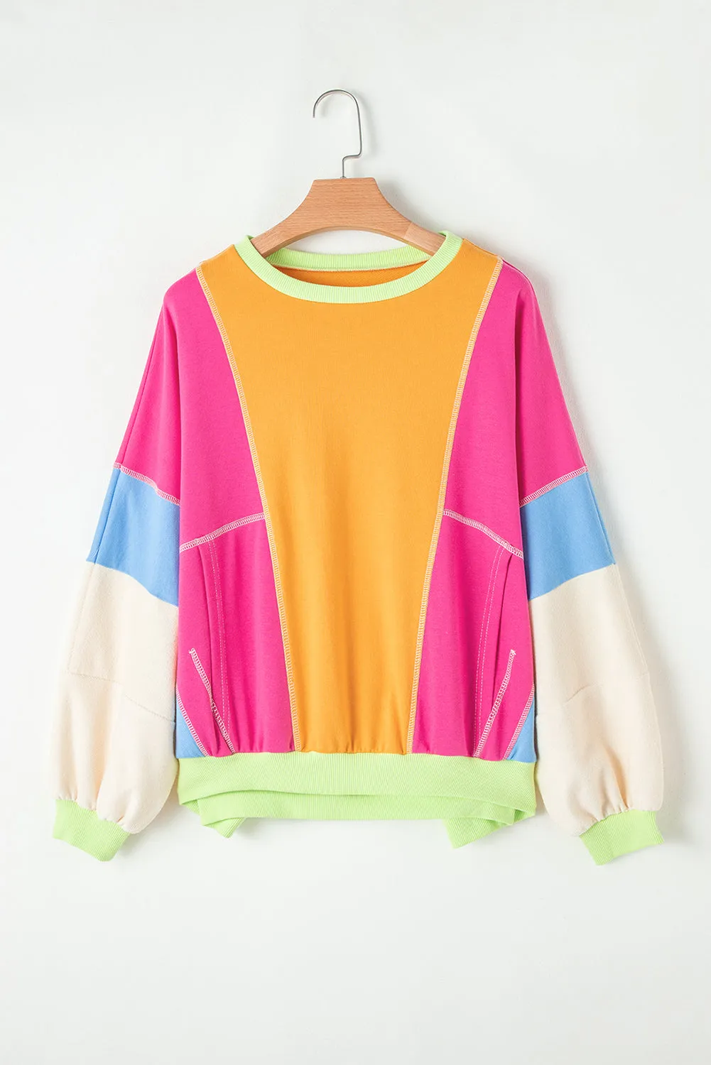 Colorblock Exposed Stitching Oversize Top