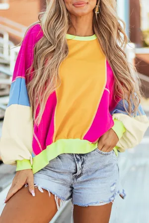 Colorblock Exposed Stitching Oversize Top