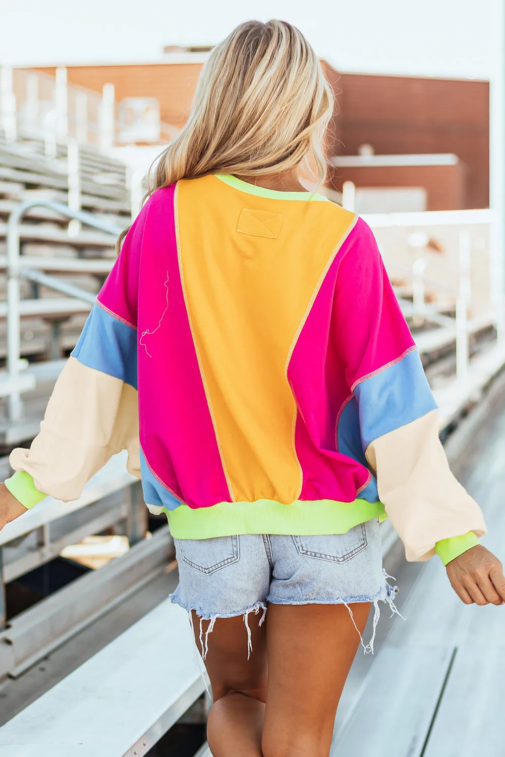 Colorblock Exposed Stitching Oversize Top