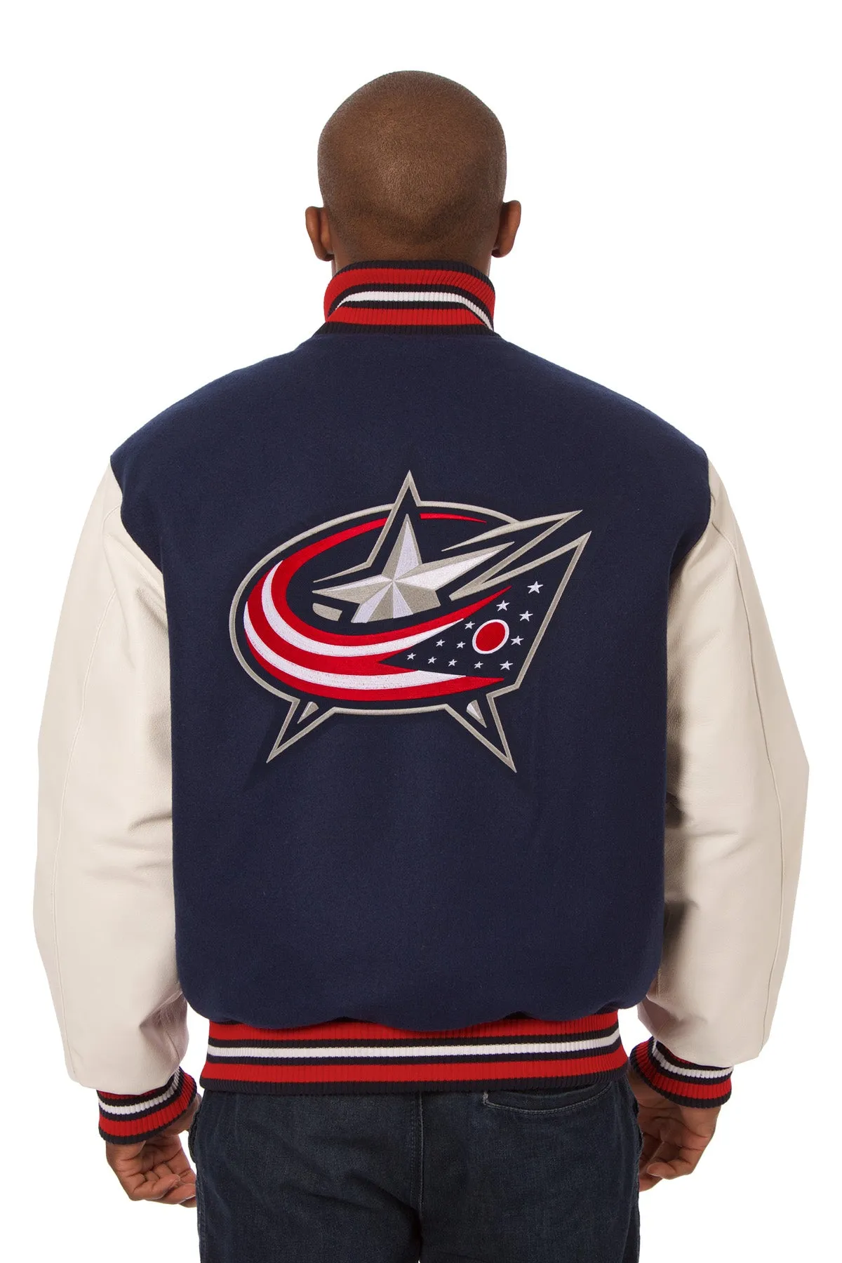 Columbus Blue Jacket Embroidered Wool and Leather Jacket