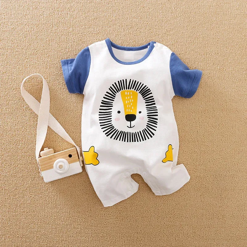 Comfy Lion Print Summer Jumpsuit for Newborns