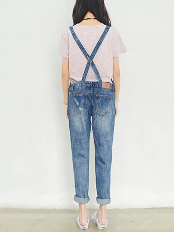 contemporary ripped denim overalls