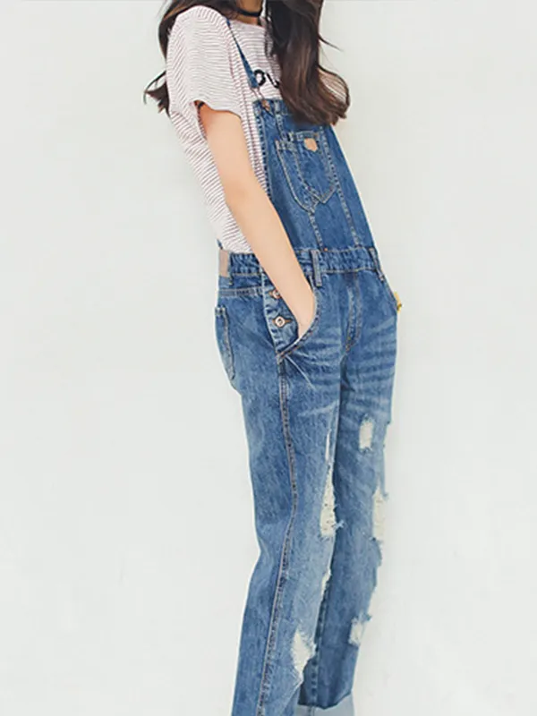 contemporary ripped denim overalls