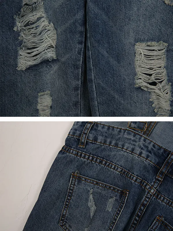 contemporary ripped denim overalls