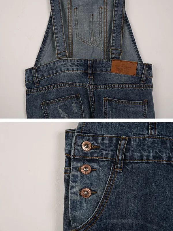 contemporary ripped denim overalls