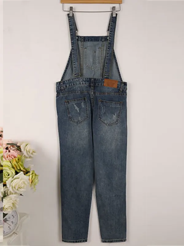 contemporary ripped denim overalls