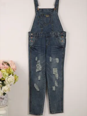 contemporary ripped denim overalls