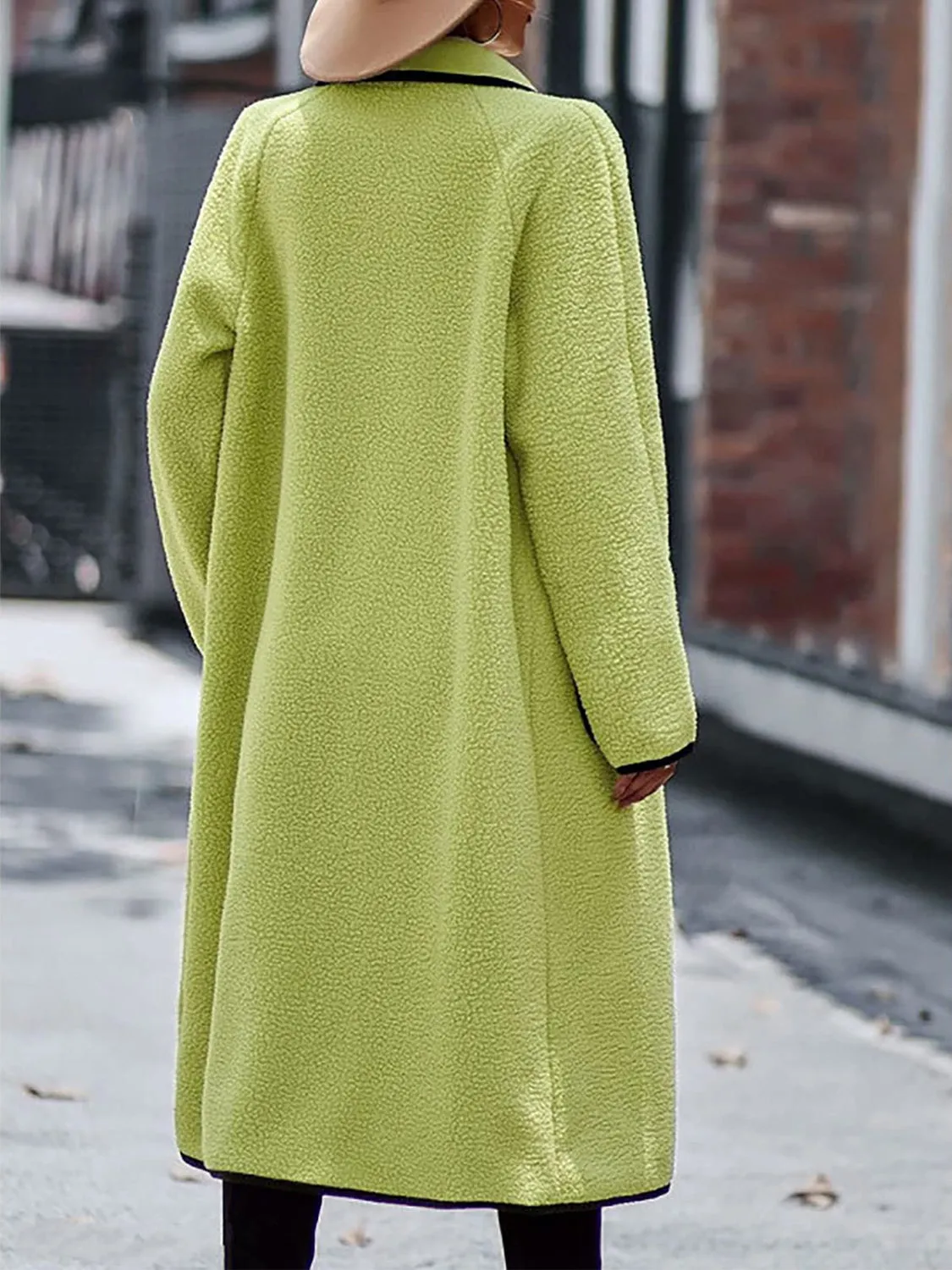 Contrast Trim Long Sleeve Coat with Pockets