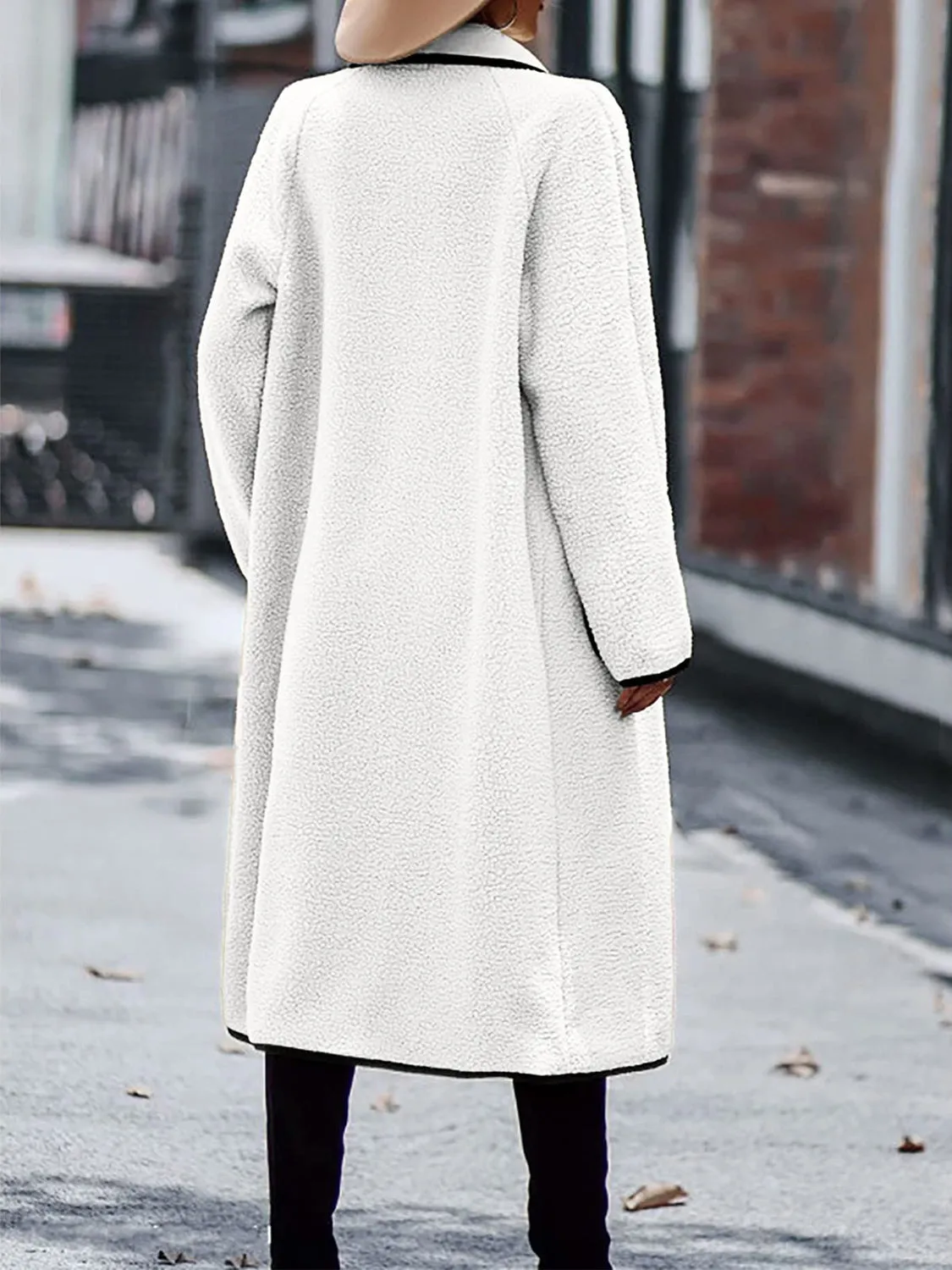 Contrast Trim Long Sleeve Coat with Pockets