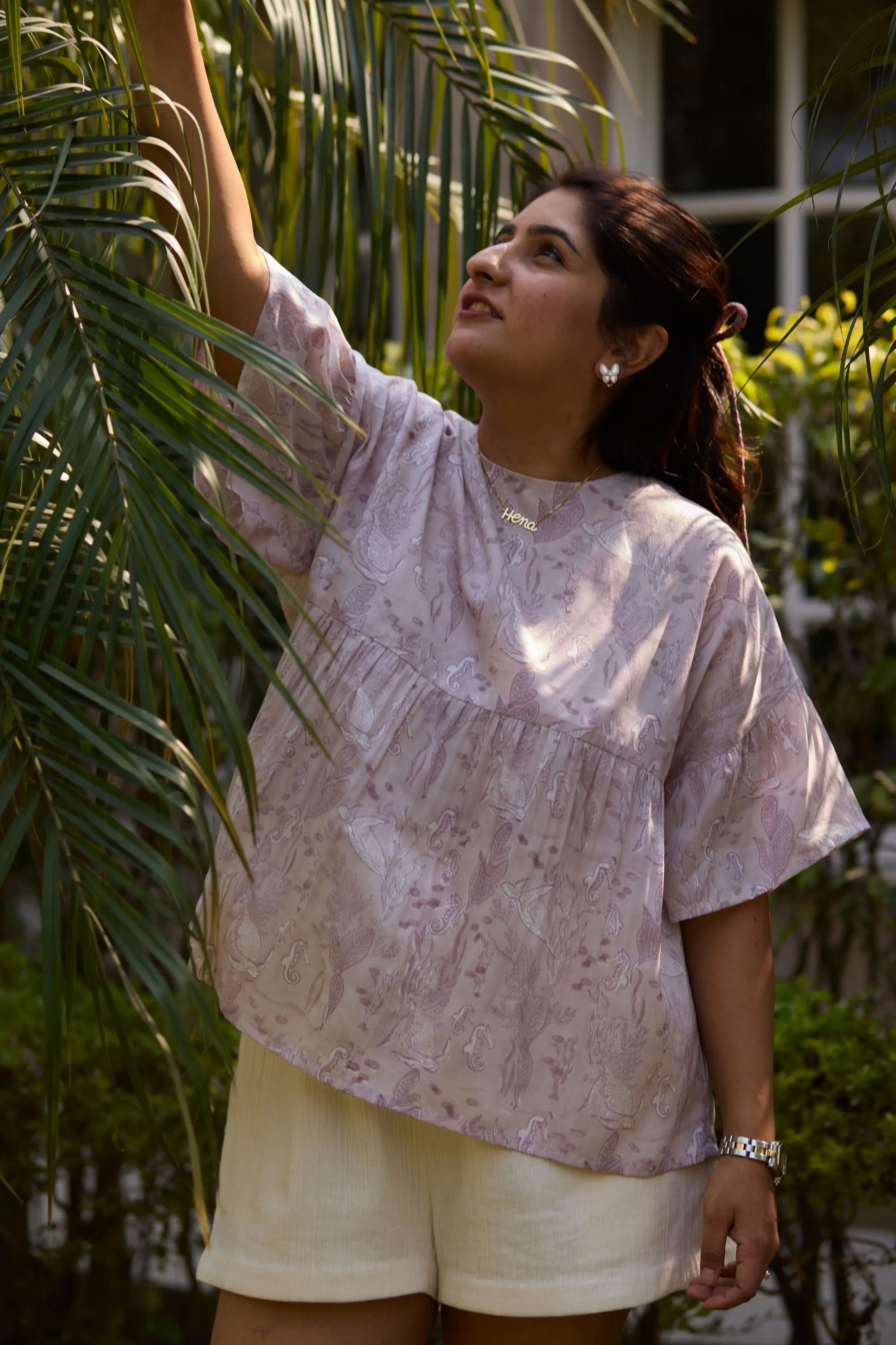 Coral Paradise Peplum Lyocell Top