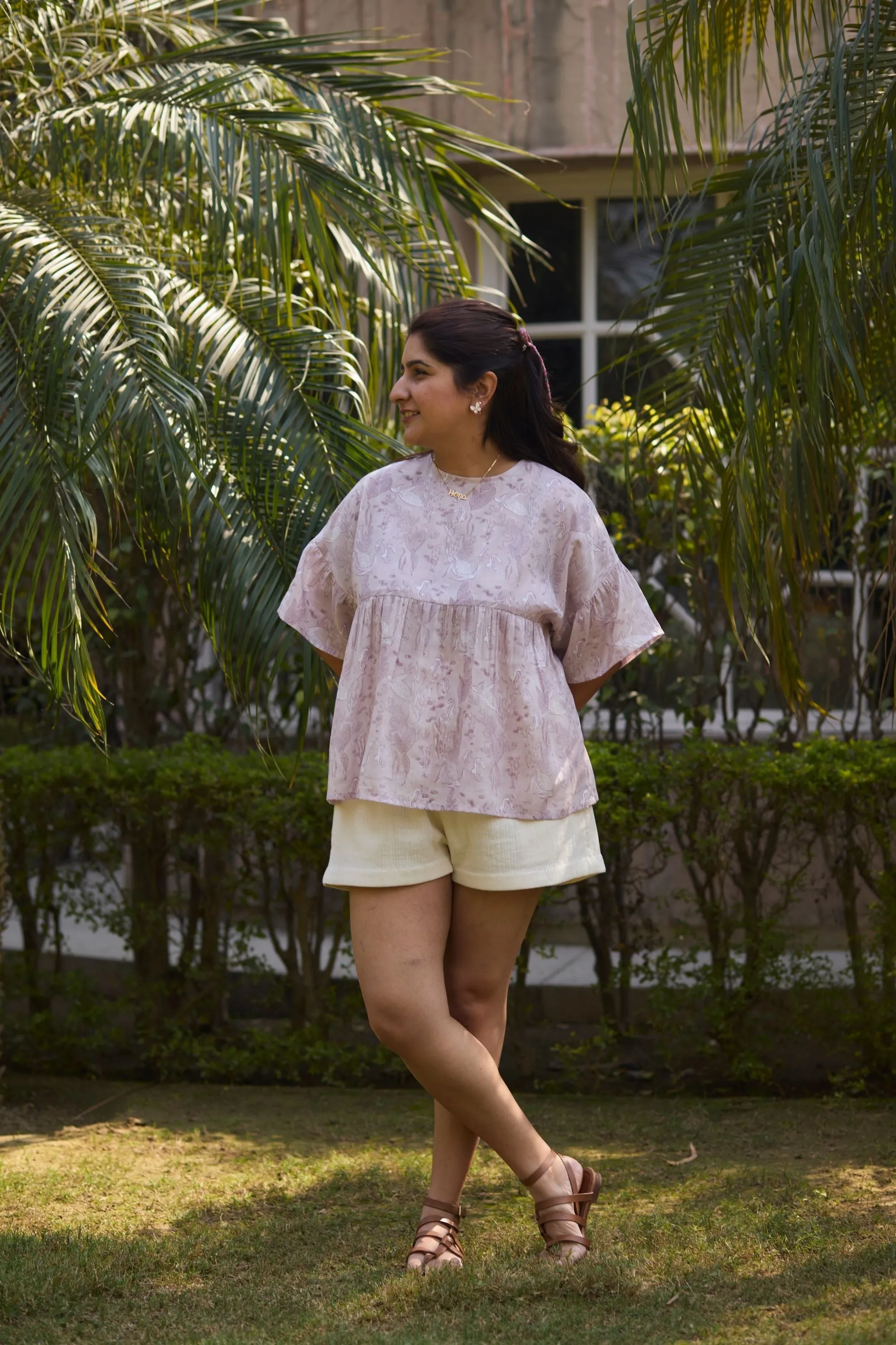 Coral Paradise Peplum Lyocell Top