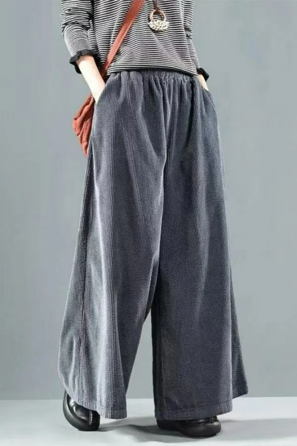 Corduroy Wide Leg Plus Size Pants
