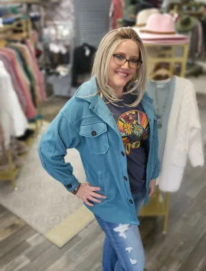 Cozy Shacket in Dusty Teal sm-3x * on sale