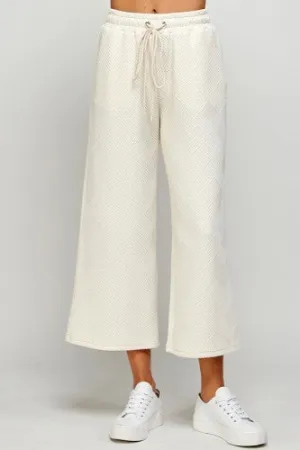 Cream Textured Crop Wide Pants