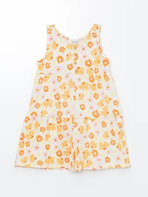 Crew Neck Floral Girls Jumpsuit