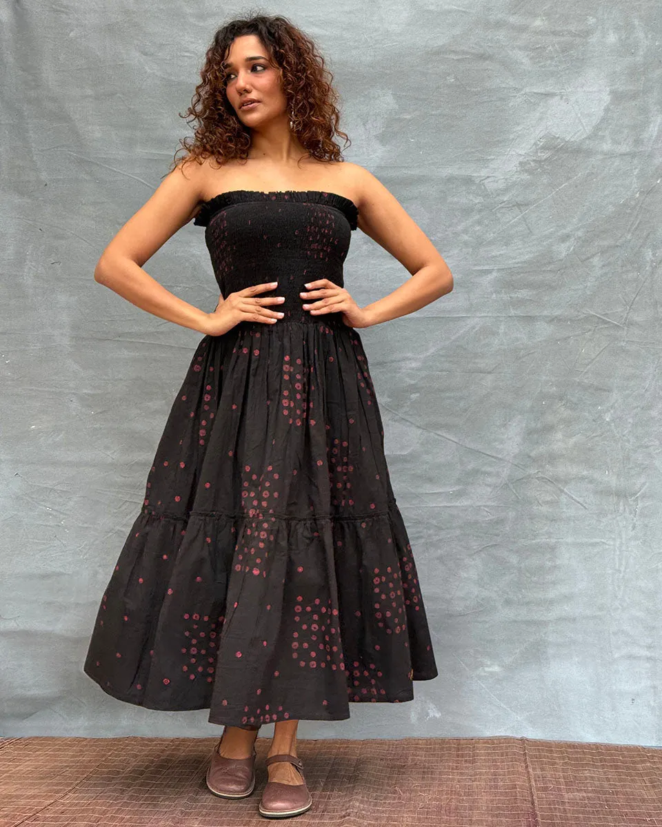 Crimson Earthrise Blockprinted Cotton Dress