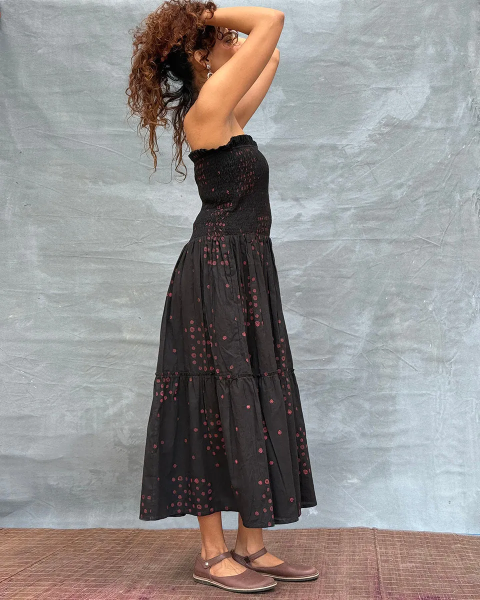 Crimson Earthrise Blockprinted Cotton Dress