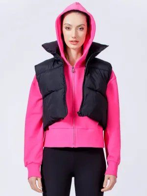 CROPPED PUFFER VEST, BLACK