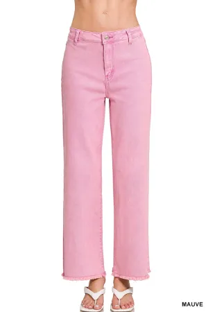 Cropped Wide Leg Jeans in Mauve