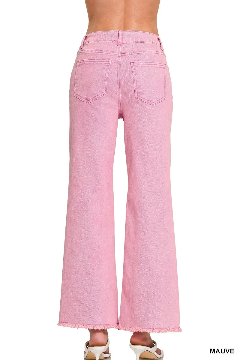 Cropped Wide Leg Jeans in Mauve