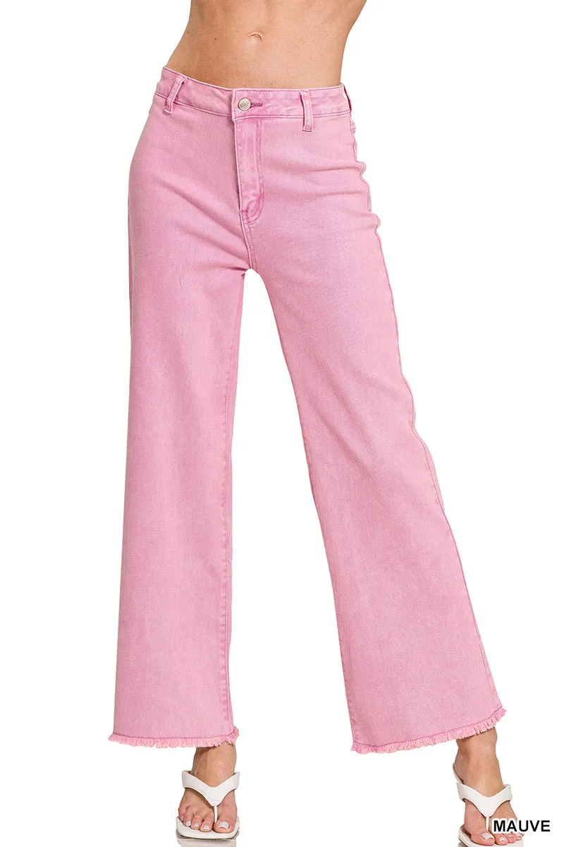 Cropped Wide Leg Jeans in Mauve