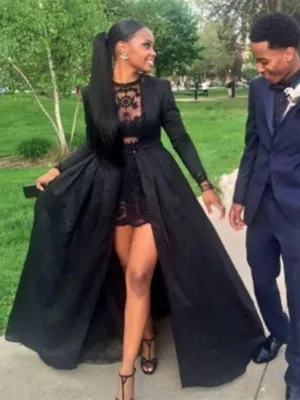 Custom Made Long Sleeves Black Lace Prom Dresses, Black Lace Party Dresses, Black Lace Formal Dresses