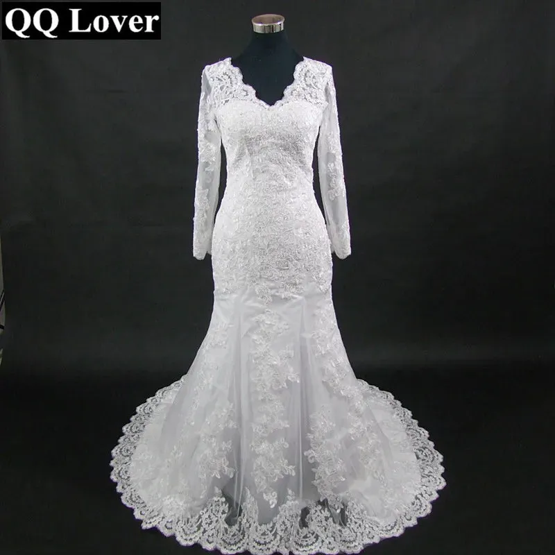 Customized Long sleeve Mermaid Deep V-neck Wedding dress Vestido De Noiva 2025 Vestidos De Novia