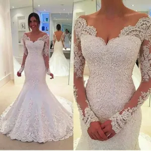 Customized Long sleeve Mermaid Deep V-neck Wedding dress Vestido De Noiva 2025 Vestidos De Novia