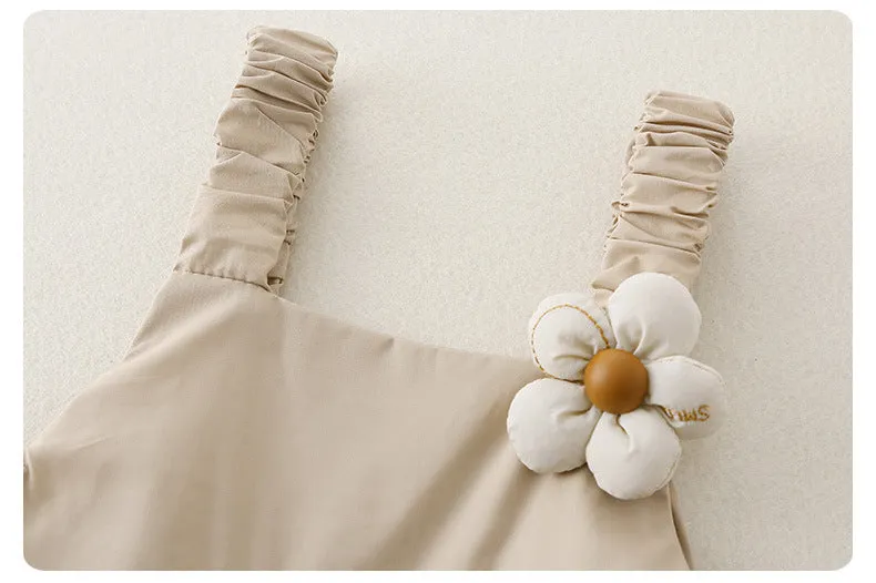 Cute pure cotton short-sleeved girls overalls two-piece suit