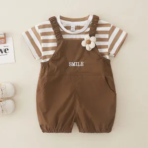 Cute pure cotton short-sleeved girls overalls two-piece suit