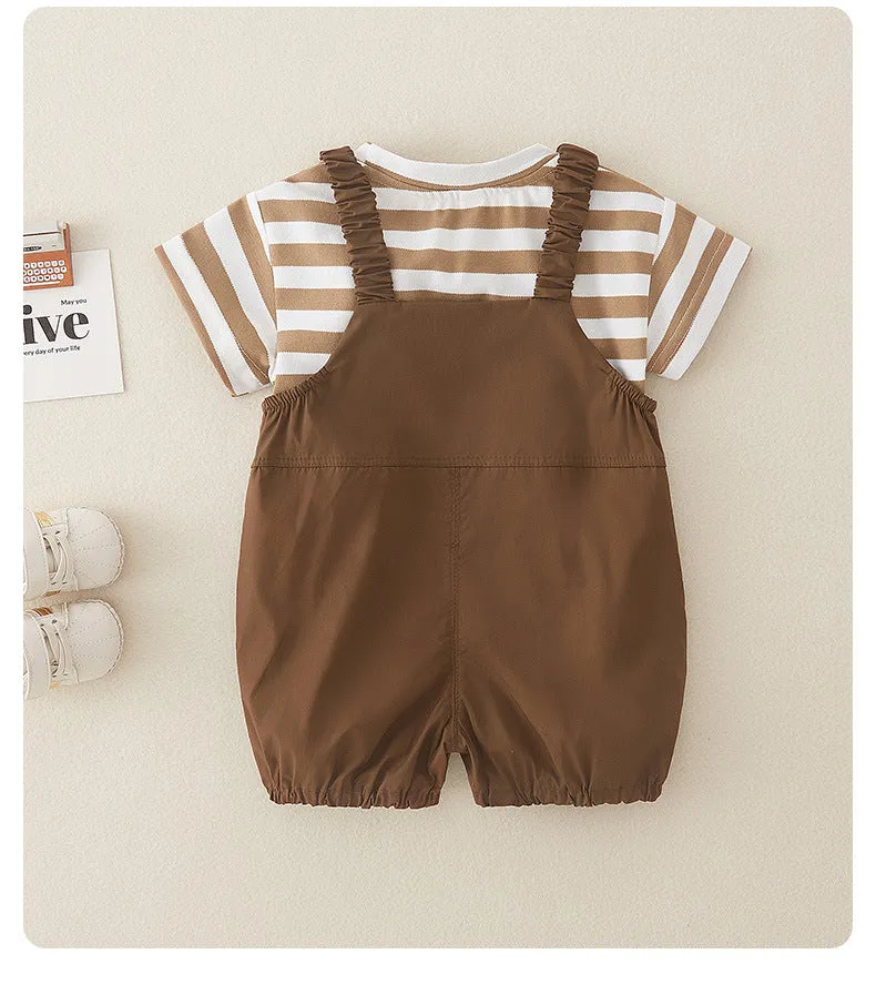 Cute pure cotton short-sleeved girls overalls two-piece suit