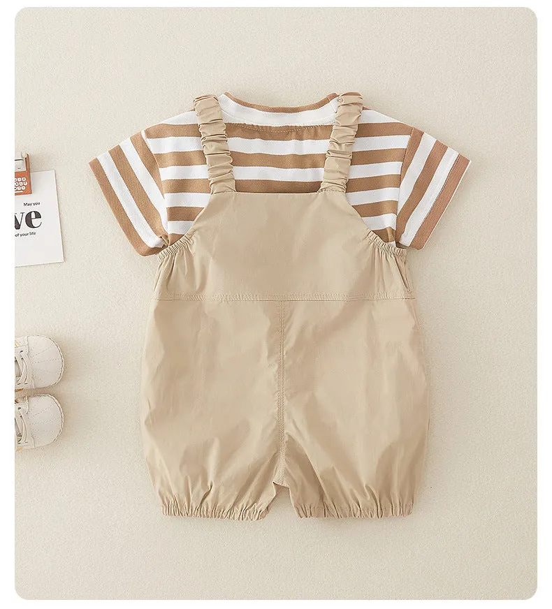 Cute pure cotton short-sleeved girls overalls two-piece suit