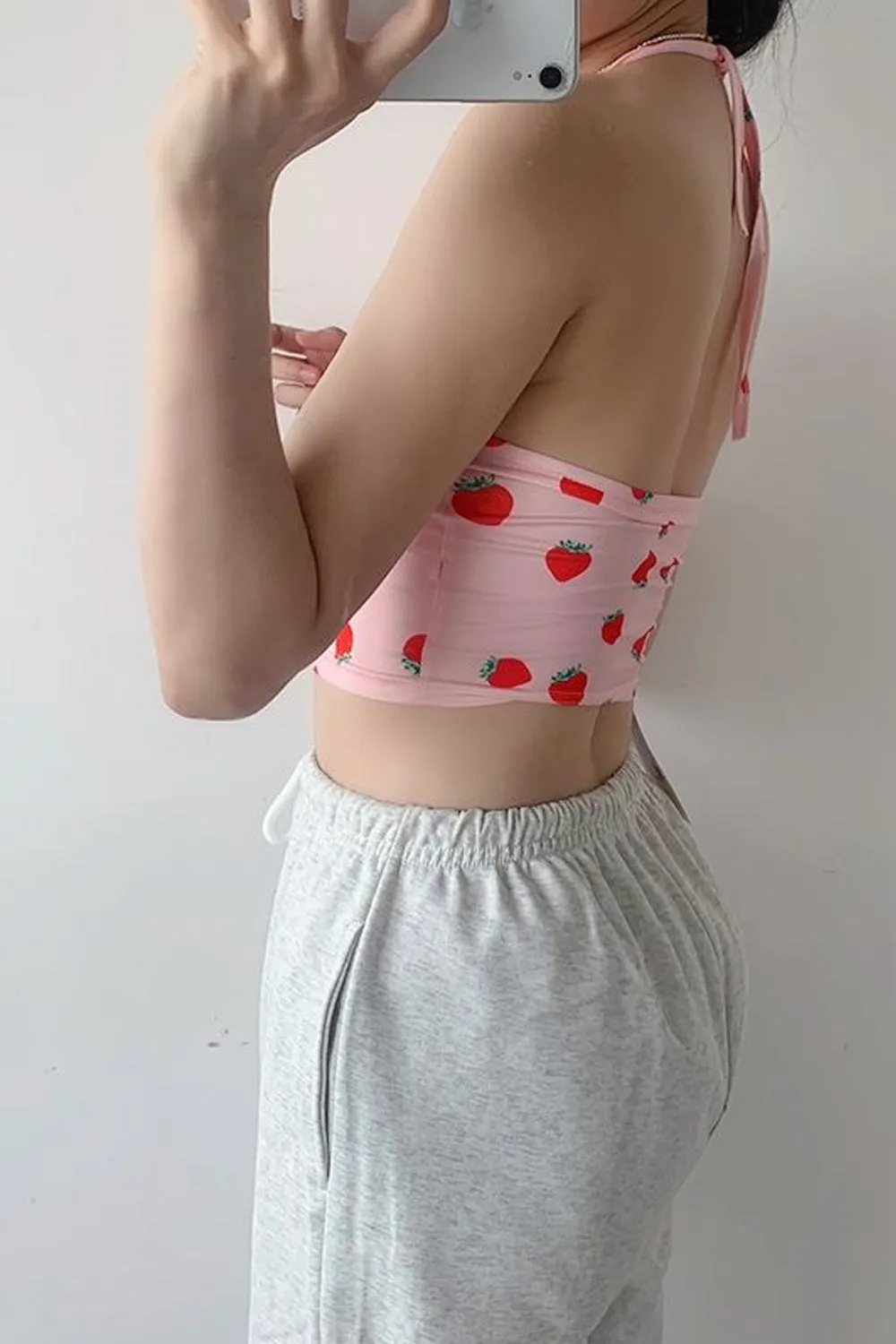 Cute Strawberry Pattern Halter Crop Tops