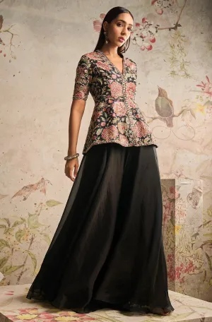 Dame black peplum and flared sharara