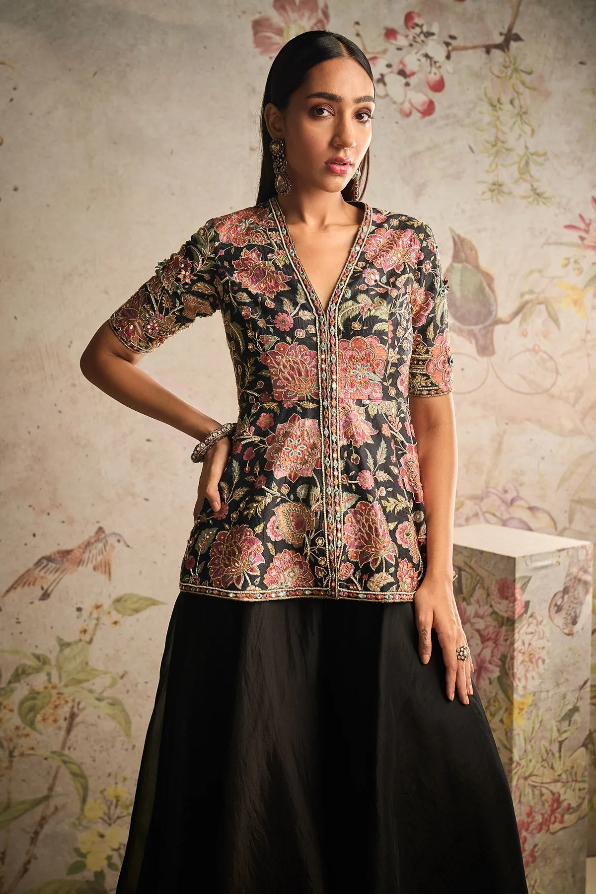Dame black peplum and flared sharara