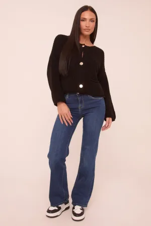 Dark Blue Stretch Mid Waist Straight Leg Denim Jeans - Rey