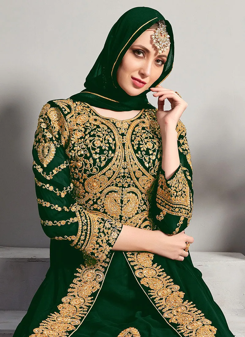 Dark Green Embroidered Designer Anarkali Suit